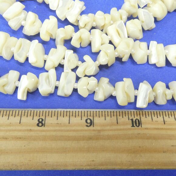 Mother of Pearl Shell Chip Necklace Large Chunky 38” Strand Natural MoP Vintage - Picture 4 of 5